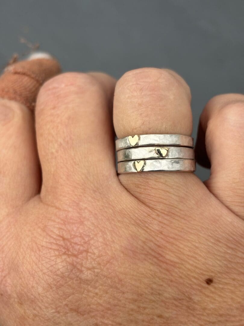 Gold Heart Silver Stack Ring - Image 5