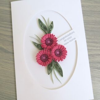 Handmade new home congratulations card with quilled flowers