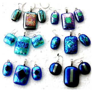 Pendant Earring Set 6 106 107 108 109 110 111 Silver handmade fused glass dichroic