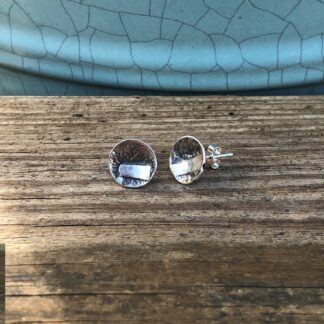 Recycled fused silver dome stud earrings with a patina