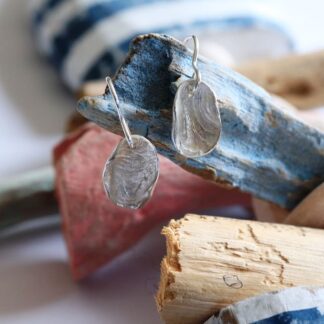 Recycled silver textured curved drop earrings
