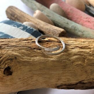 Narrow recycled silver hammered wrap ring
