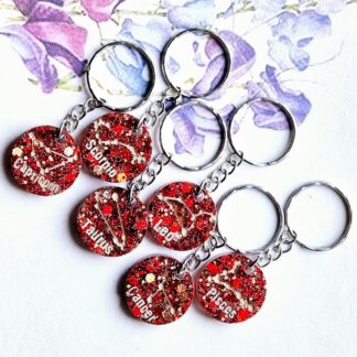 Starsign keyring in red and gold glitter