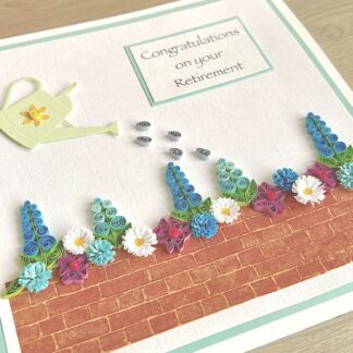 Retirement card with quilled flower border and watering can