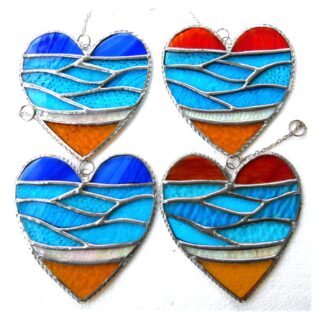 Sea Heart stained glass suncatcher sunset blue sky handmade gift