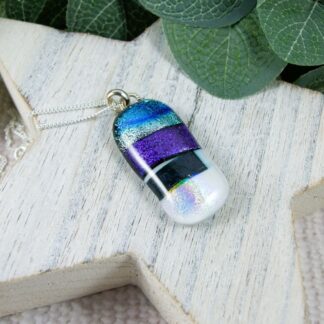 silver blue purple and white necklace