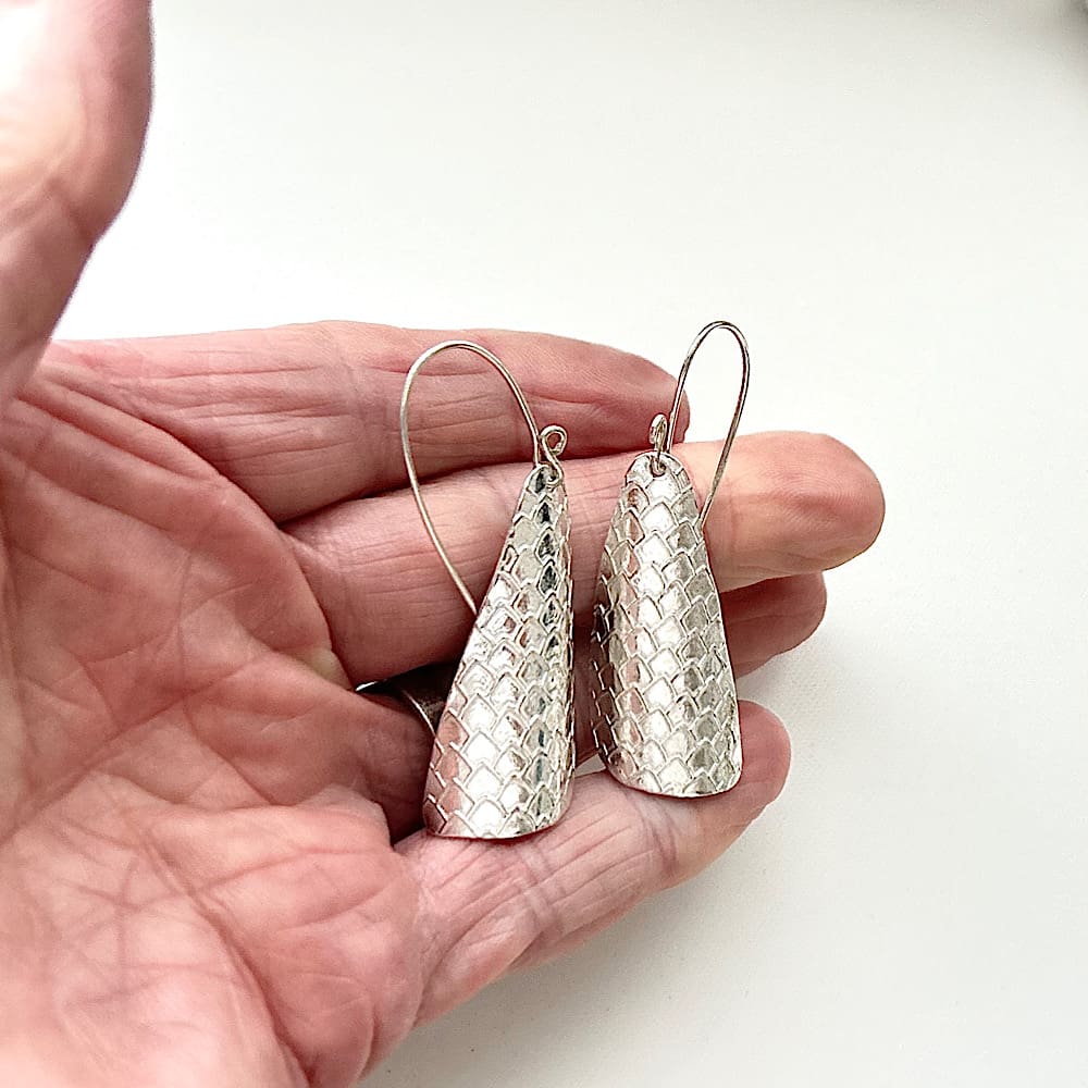 Large Fine Silver Drop Earrings - Handmade - Image 5