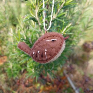 a handmade felt wren bird decoration