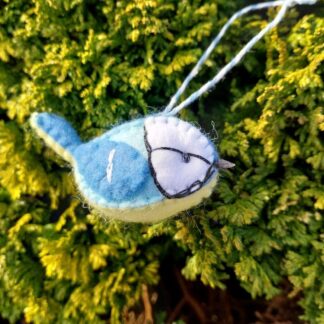 A handcrafted felt Blue tit bird