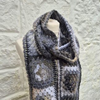 crochet scarf grey beige white