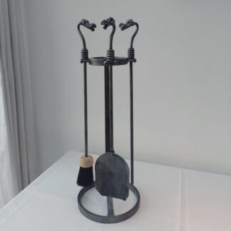 Hand Forged Blacksmith Made Fireside Set With Dragon Handles