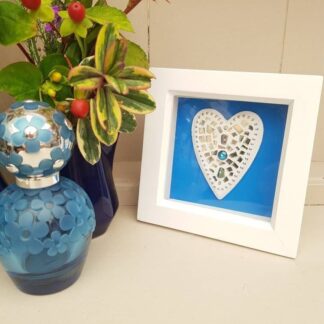 Blue Mosaic Heart Box Frame Wall Hanging Decoration