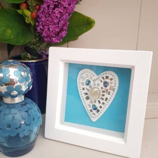Turquoise Blue Mosaic Heart Box Frame Wall Hanging Decoration