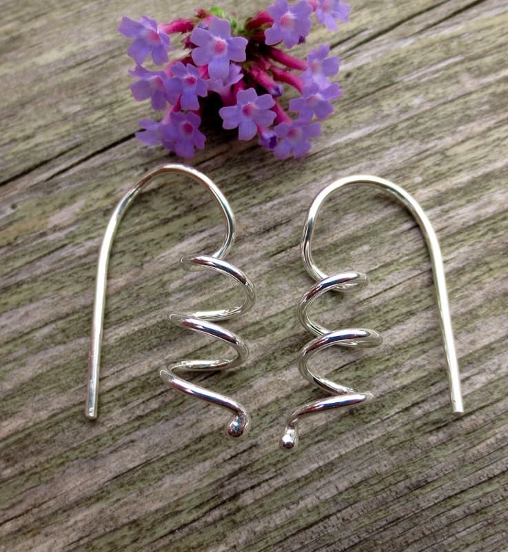 silver spiral threader earrings