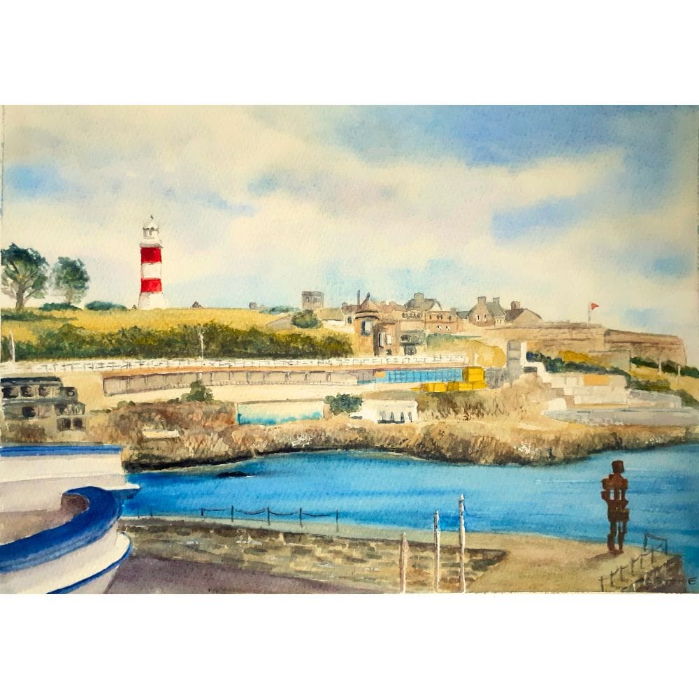 watercolour painting of plymouth hoe