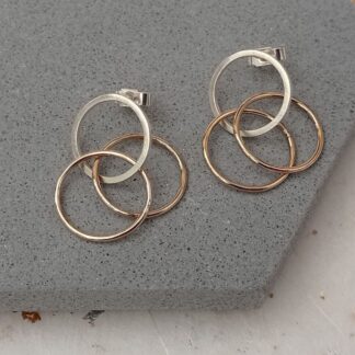 recycled sterling silver wire and filled gold wire stud earrings