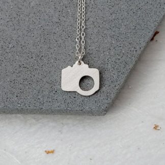 recycled sterling silver camera pendant necklace