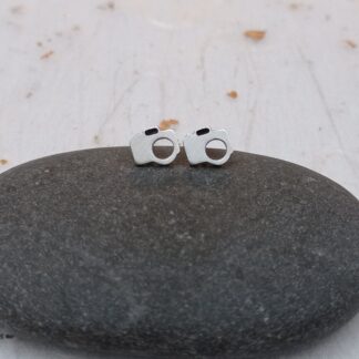 recycled sterling silver camera stud earrings