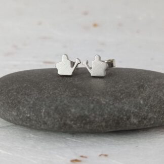 recycled sterling silver watering can stud earrings