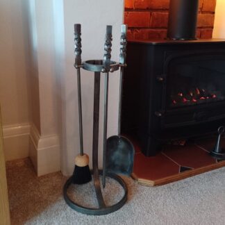 Hand Forged Blacksmith Made Fireside Companion Set With Twisted Handles