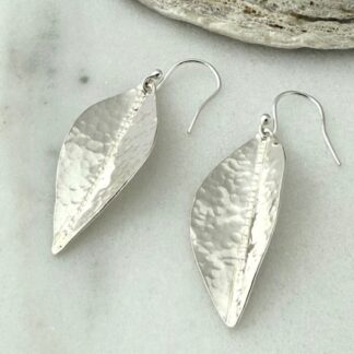 925 Sterling Silver Fold Formed Leaf Earrings 2