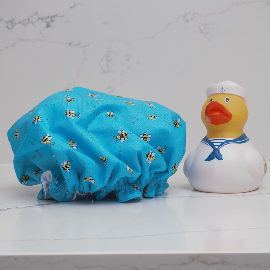 Mother and Child Matching Bee Print Luxury Shower Caps - Image 2