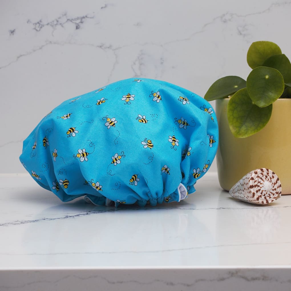 Mother and Child Matching Bee Print Luxury Shower Caps - Image 3