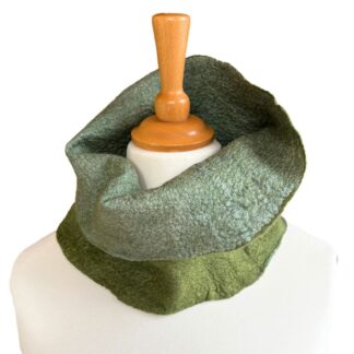 A-Two-Tone-Green-Nuno-Felt-Neck-Cowl-in-Wool-and-Silk