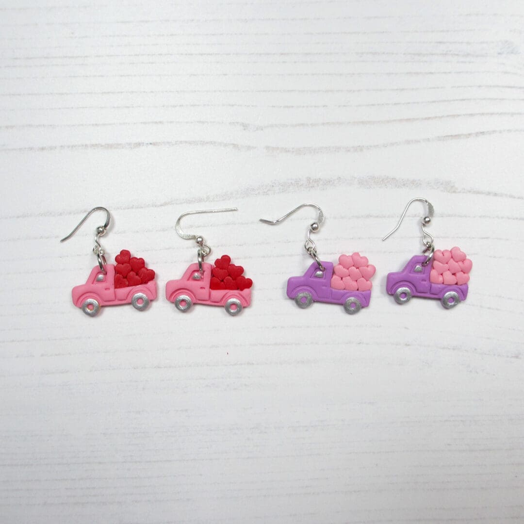 Mini trucks with hearts Valentine's earrings CHOOSE YOUR COLOUR - Image 4
