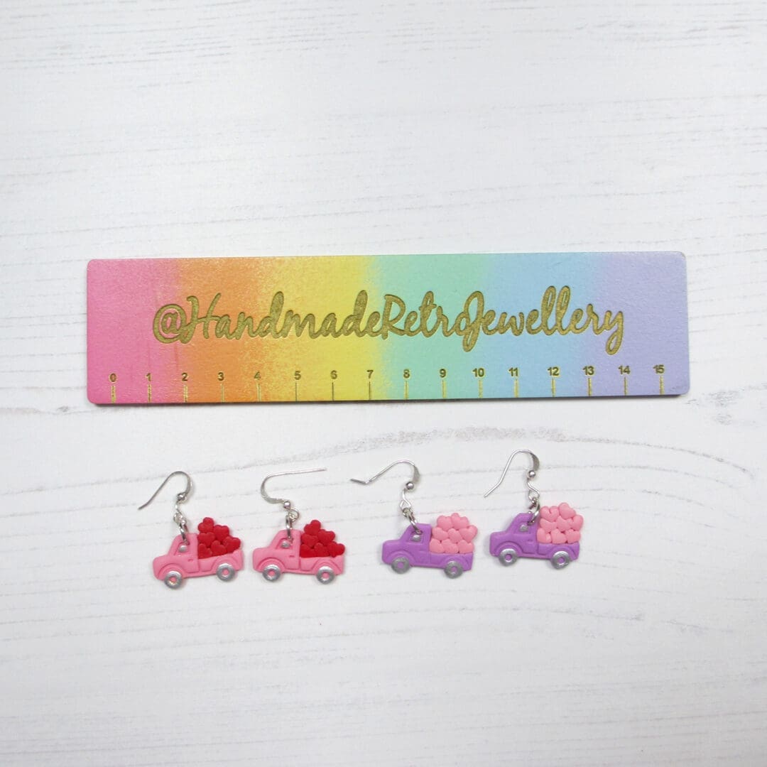 Mini trucks with hearts Valentine's earrings CHOOSE YOUR COLOUR - Image 7