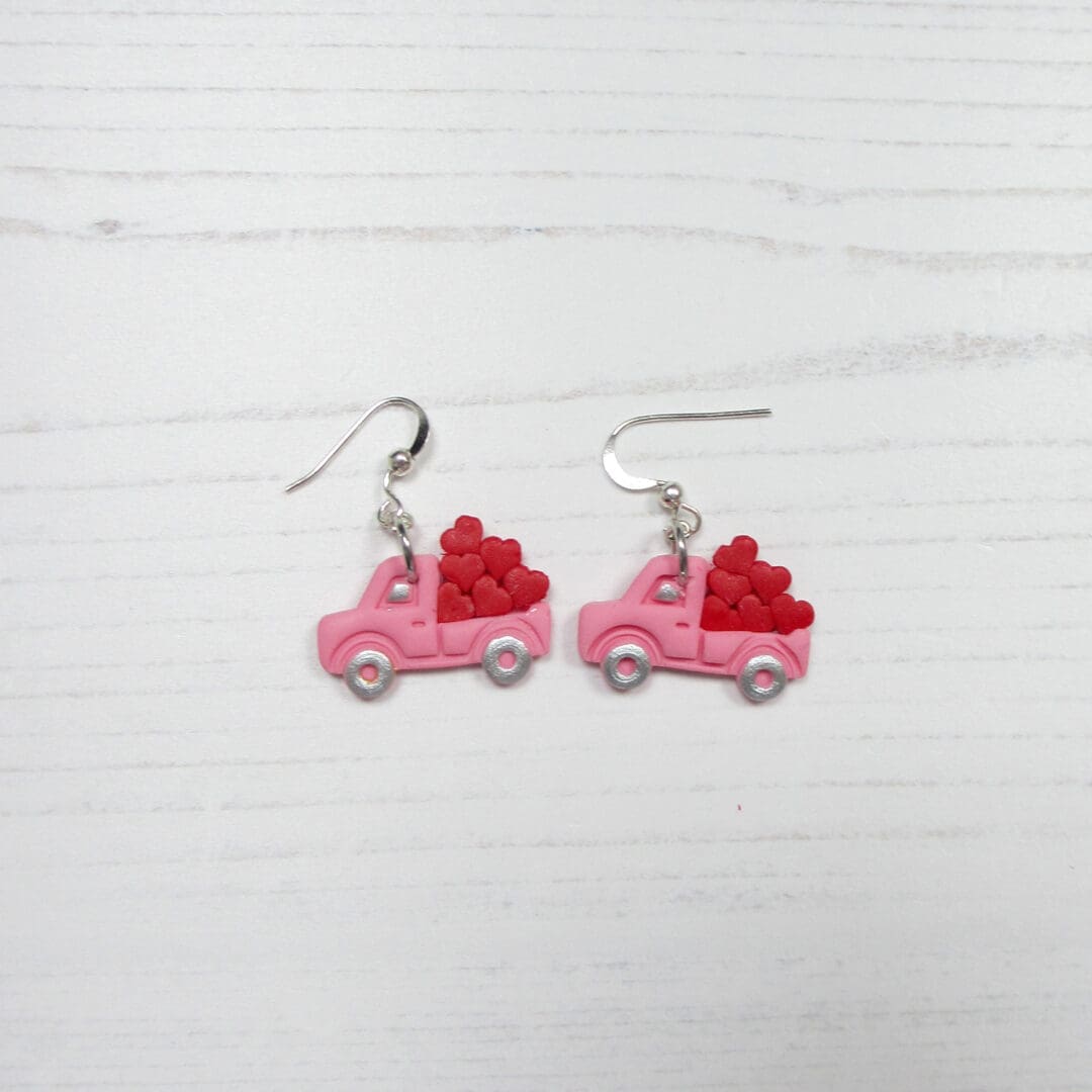Mini trucks with hearts Valentine's earrings CHOOSE YOUR COLOUR - Image 5