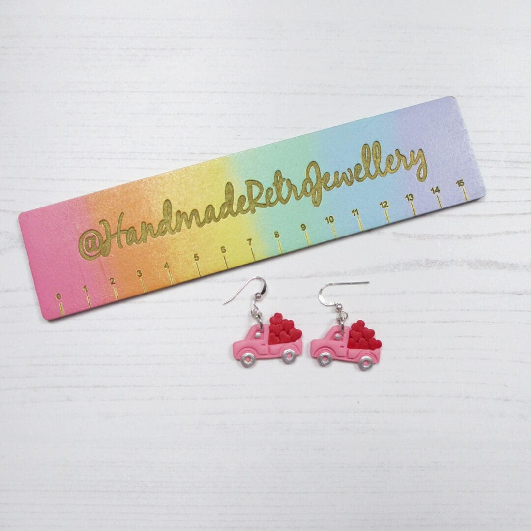 Mini trucks with hearts Valentine's earrings CHOOSE YOUR COLOUR - Image 9