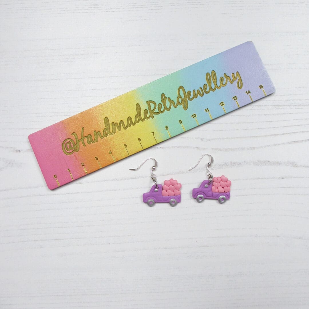 Mini trucks with hearts Valentine's earrings CHOOSE YOUR COLOUR - Image 8
