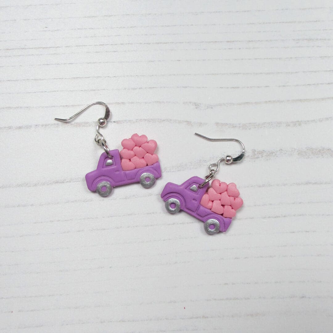 Mini trucks with hearts Valentine's earrings CHOOSE YOUR COLOUR - Image 6