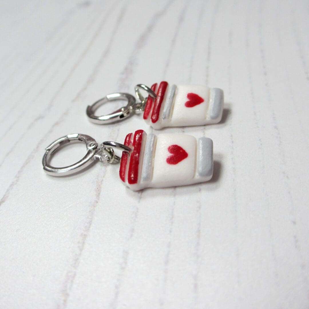 Mini Hearts coffee cup earrings, Valentine's Day - Image 2