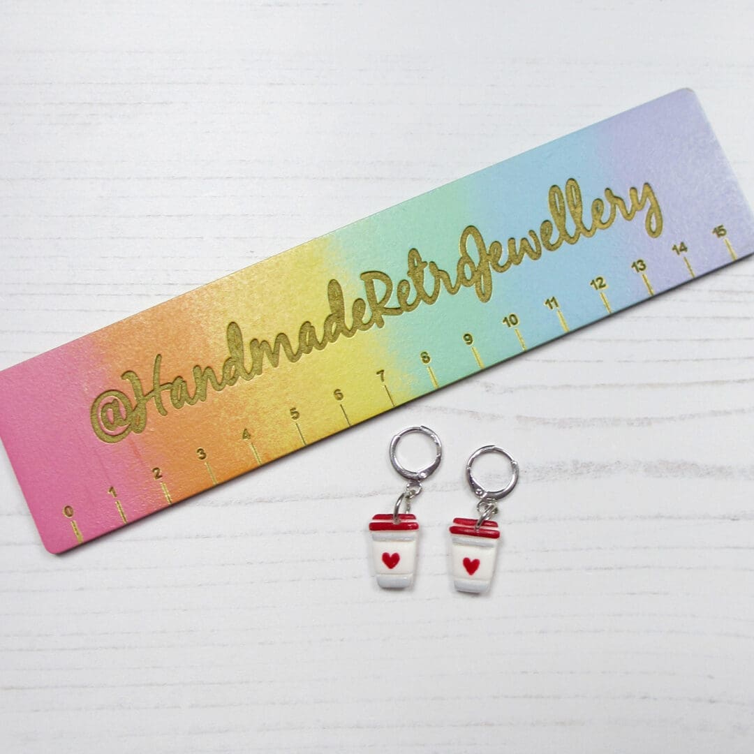 Mini Hearts coffee cup earrings, Valentine's Day - Image 3