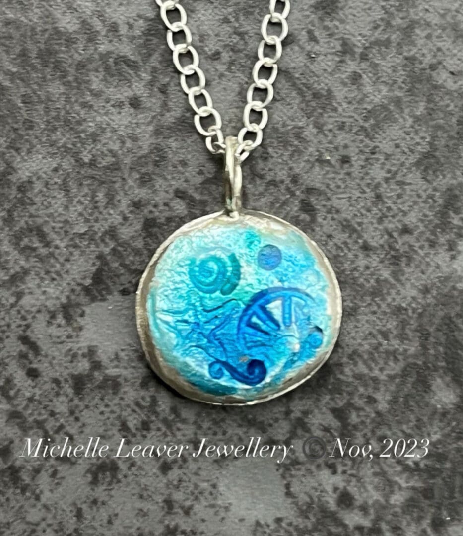 Blue Enamel Pebble Pendant - Image 5