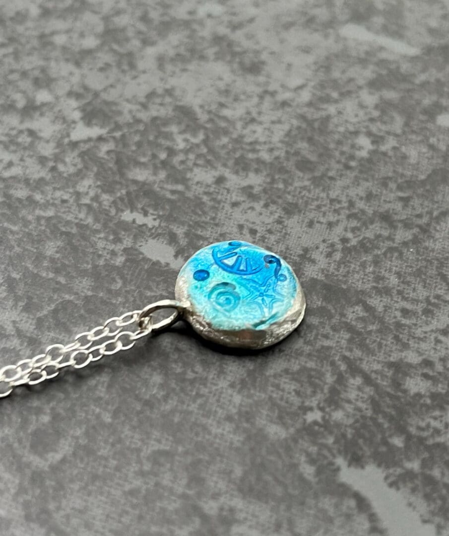 Blue Enamel Pebble Pendant - Image 2