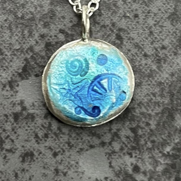 Blue Enamel Pebble Pendant - Image 4
