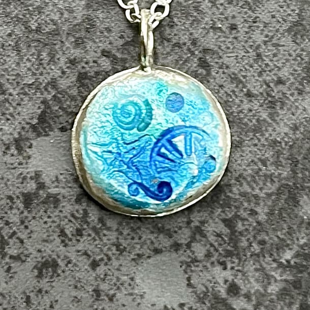 Blue Enamel Pebble Pendant