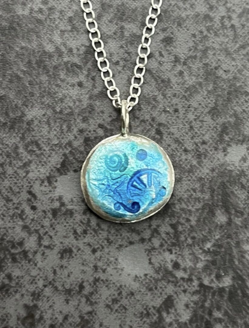 Blue Enamel Pebble Pendant - Image 6