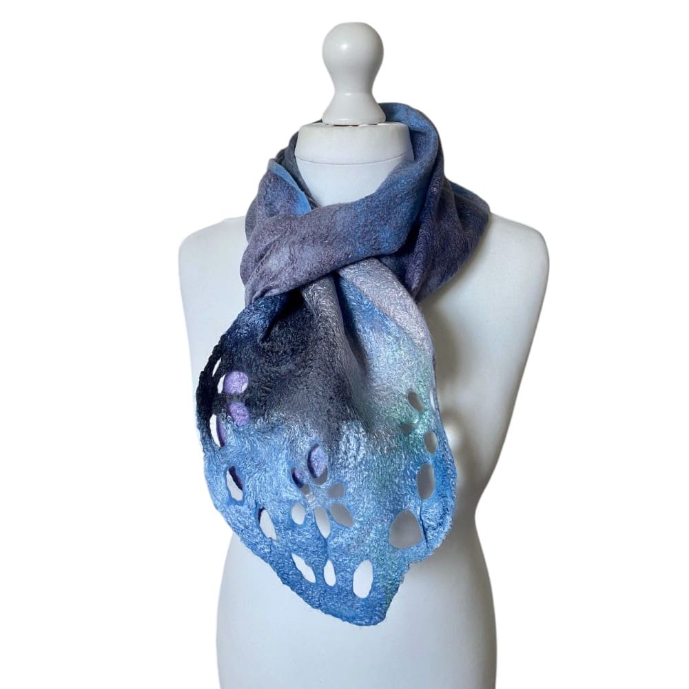 Winter: Merino Wool Felt Scarf Silver Grey Handmade - Image 3