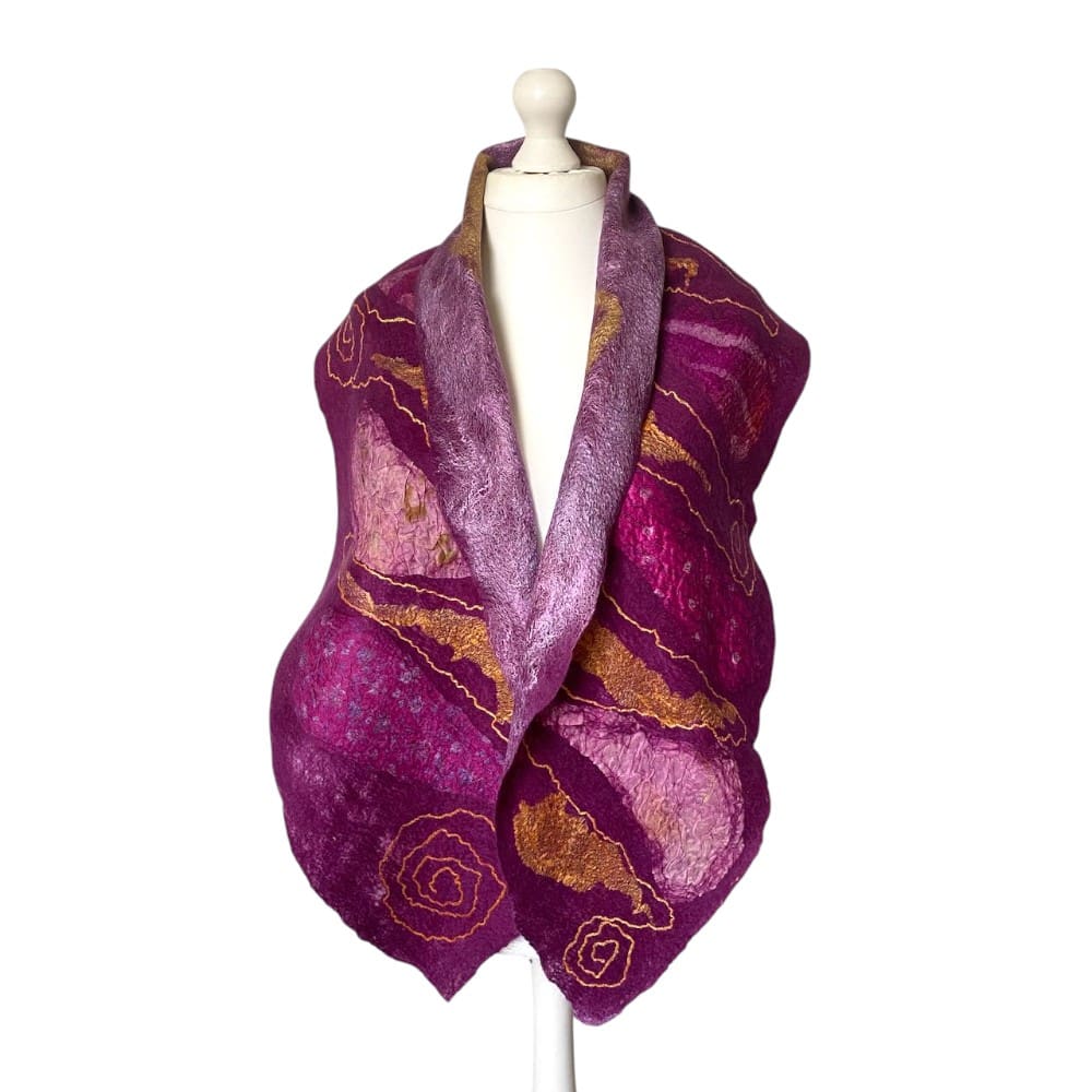 Damson Gold Merino Wool and Silk Handmade Felt Scarf - Image 2