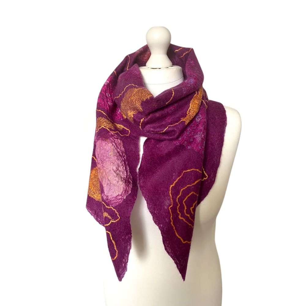 Damson Gold Merino Wool and Silk Handmade Felt Scarf - Image 3
