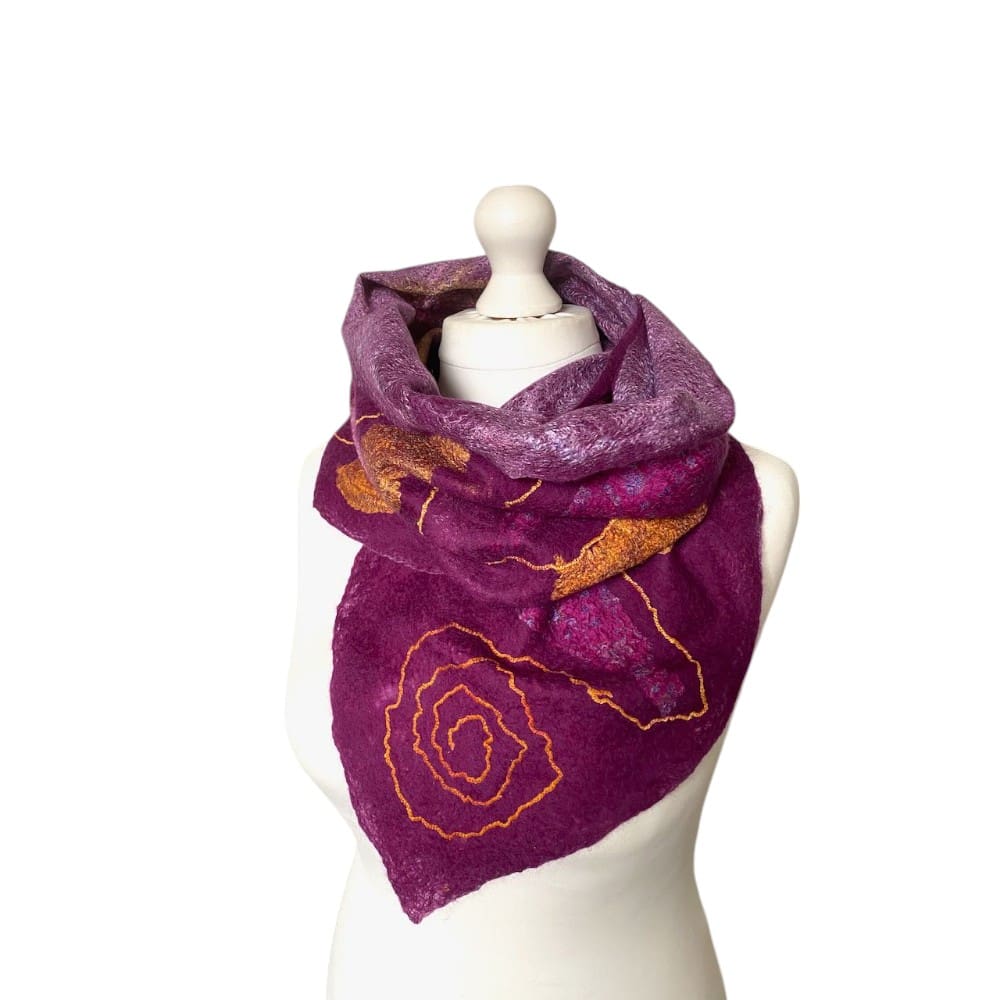 Damson Gold Merino Wool and Silk Handmade Felt Scarf - Image 4