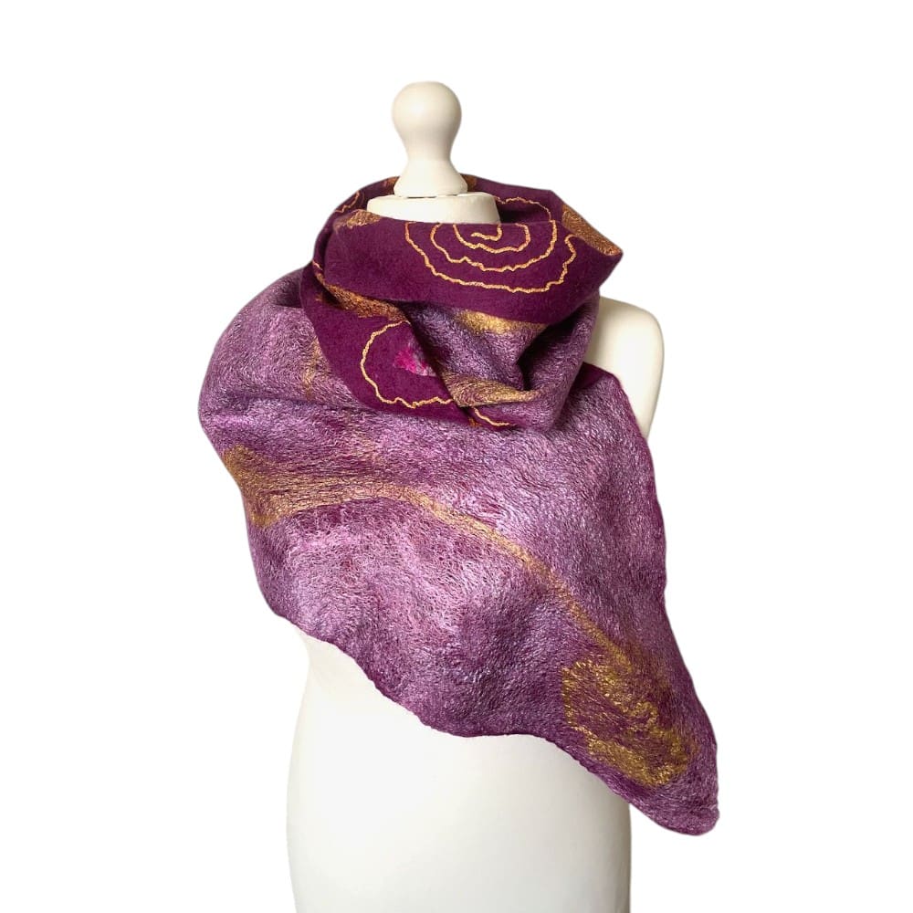 Damson Gold Merino Wool and Silk Handmade Felt Scarf - Image 5