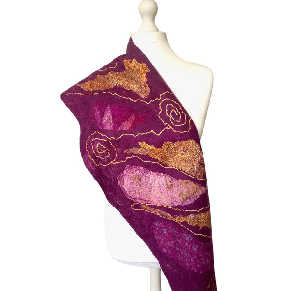 Damson Gold Merino Wool and Silk Handmade Felt Scarf - Image 6
