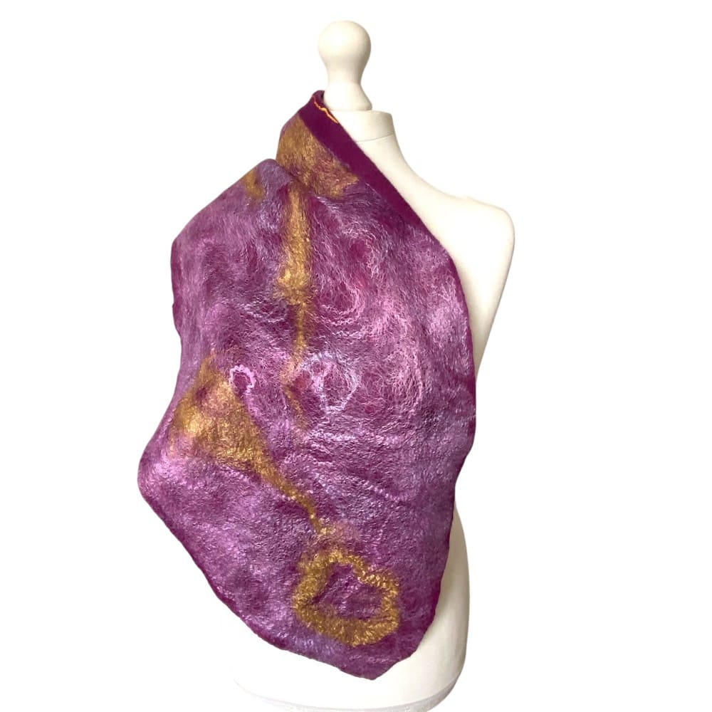Damson Gold Merino Wool and Silk Handmade Felt Scarf - Image 7