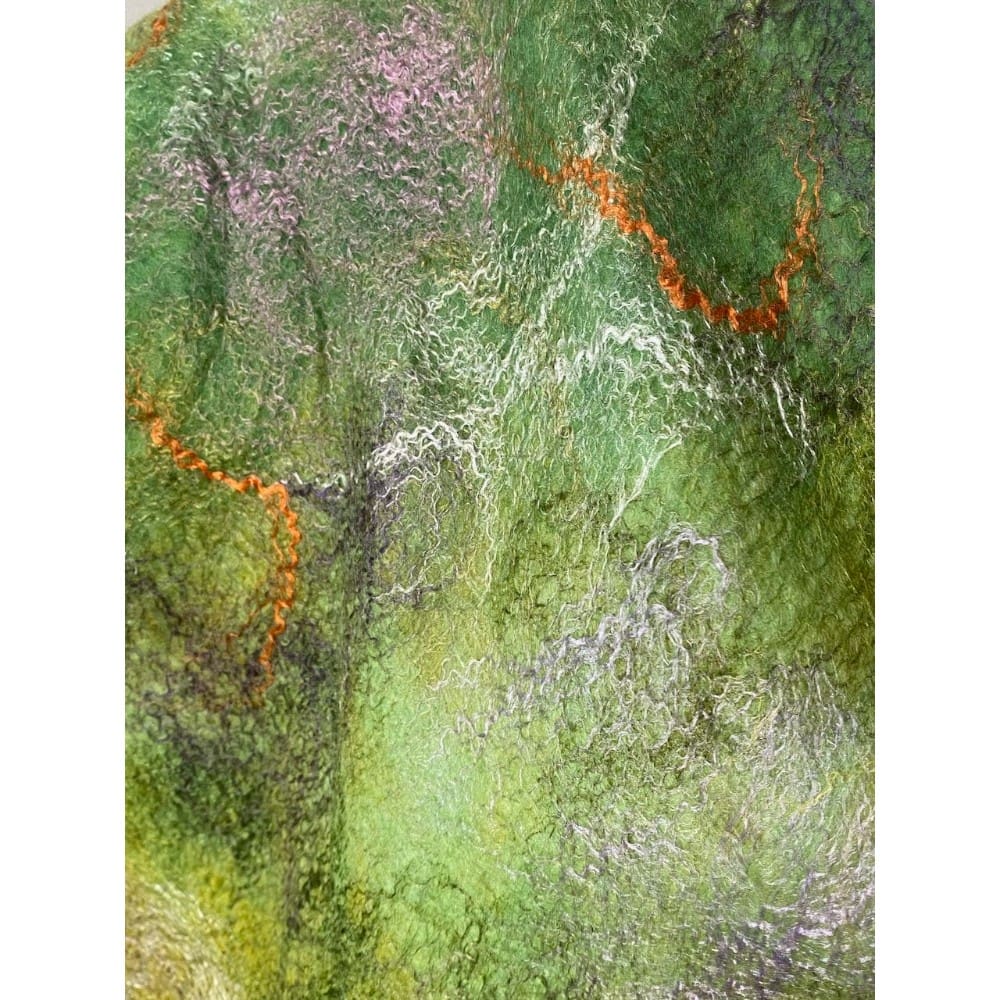 Spring Field Handmade Green Merino Wool and Silk Felted Scarf - Image 8