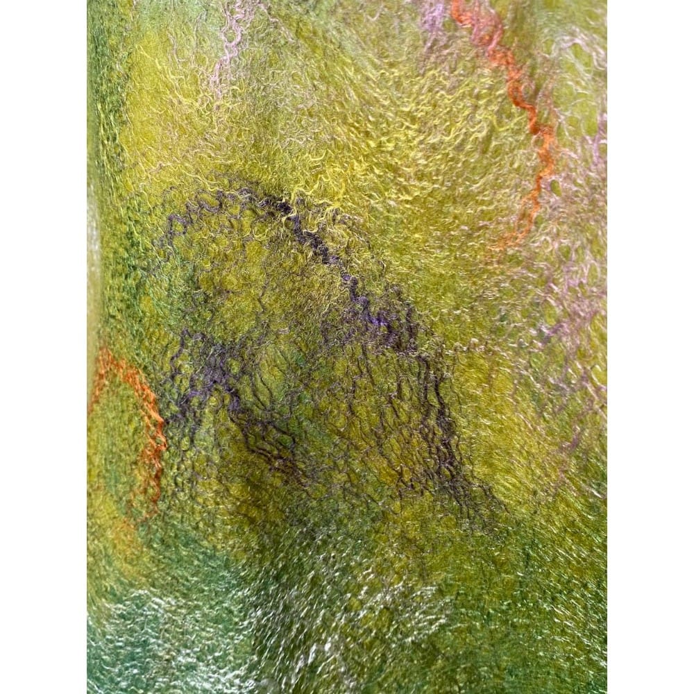 Spring Field Handmade Green Merino Wool and Silk Felted Scarf - Image 9